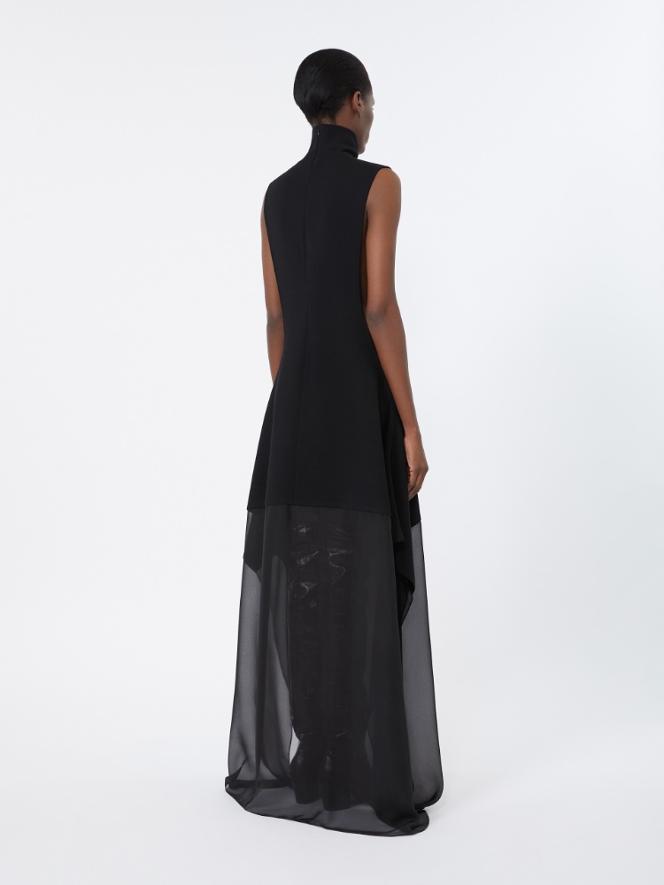 Long viscose knit and silk georgette dress - BLACK - Max Mara - 3