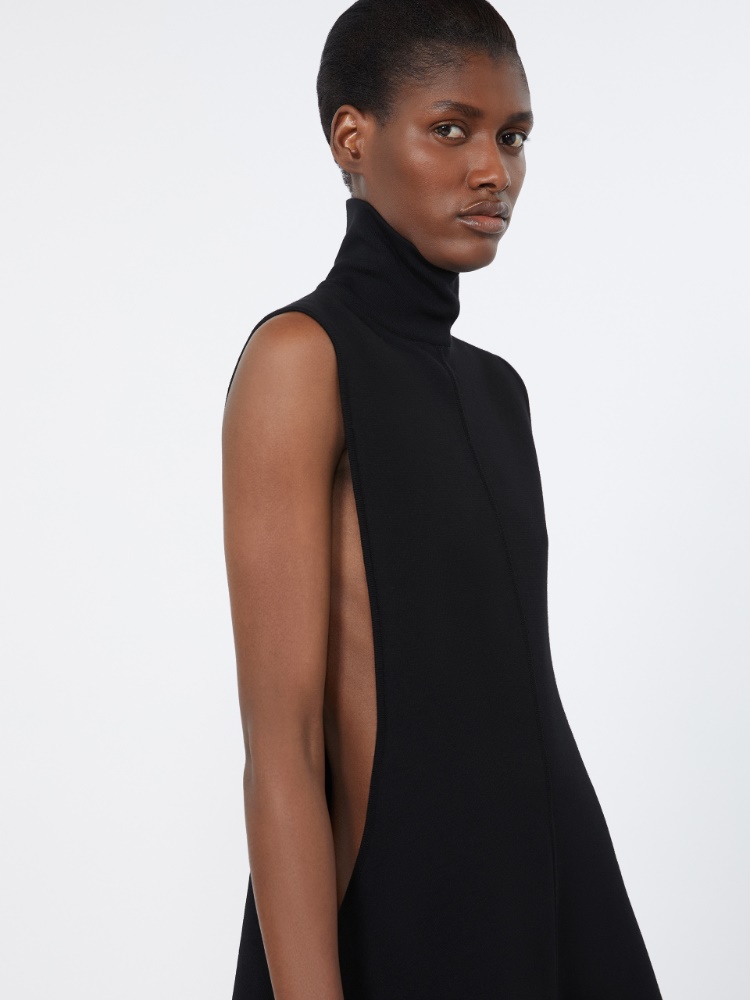 Long viscose knit and silk georgette dress - BLACK - Max Mara - 4