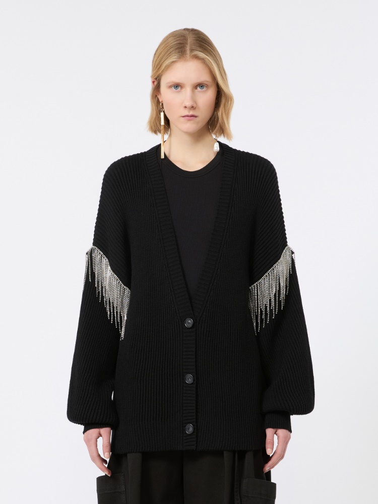 Oversized pure wool cardigan - BLACK - 2
