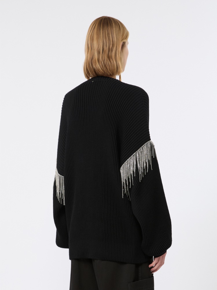 Oversized pure wool cardigan - BLACK - 3