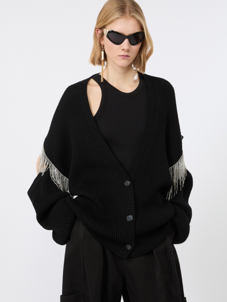 Oversized pure wool cardigan - BLACK - 4