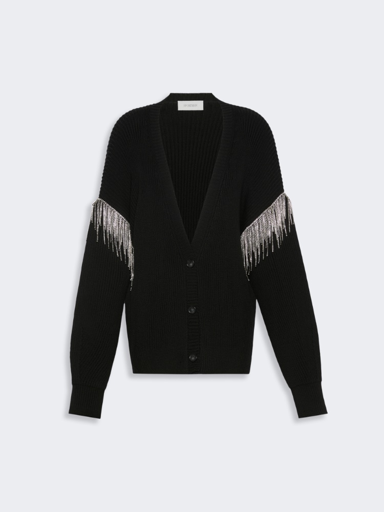 Oversized pure wool cardigan - BLACK - 6