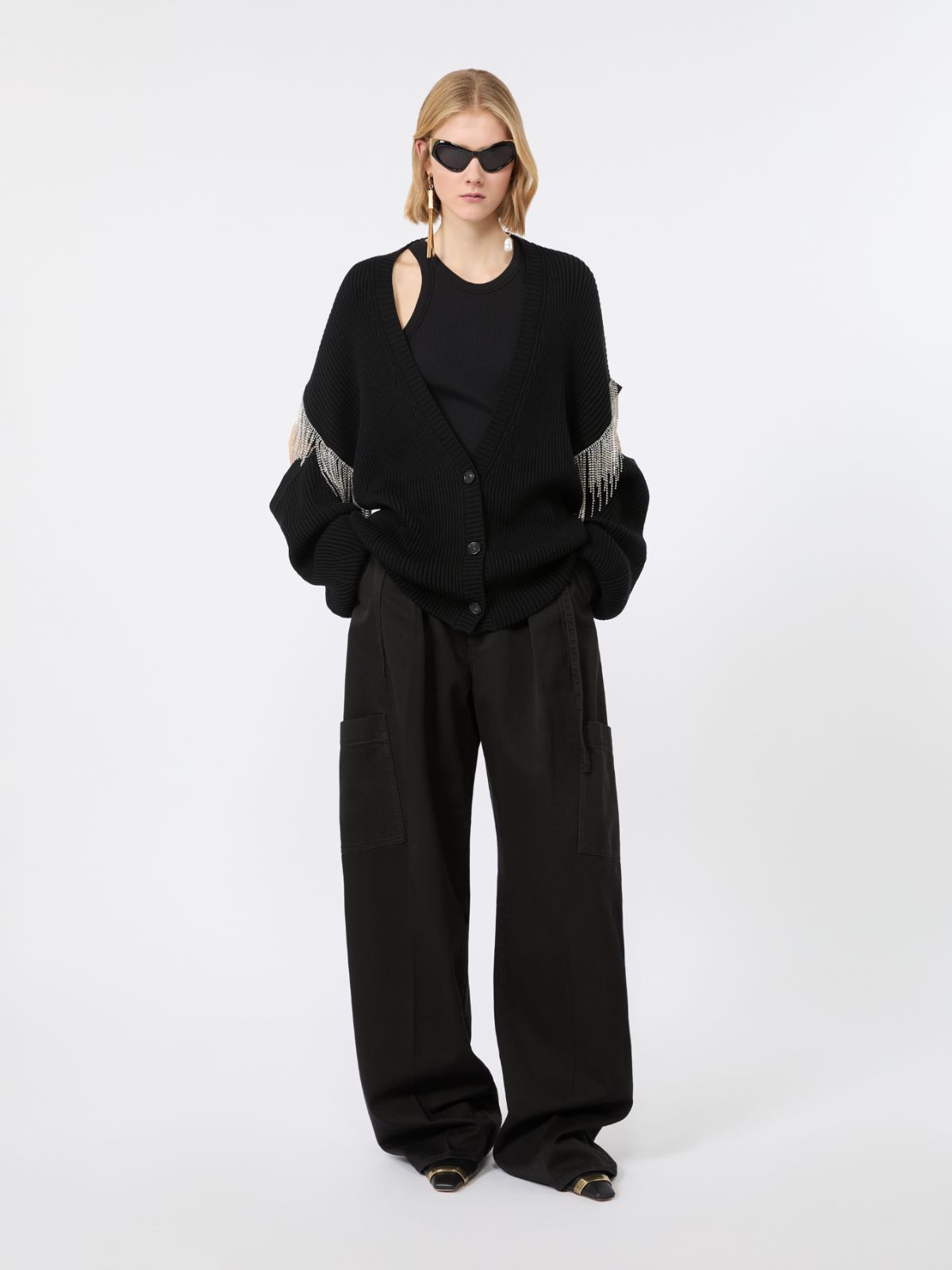 Oversized pure wool cardigan - BLACK