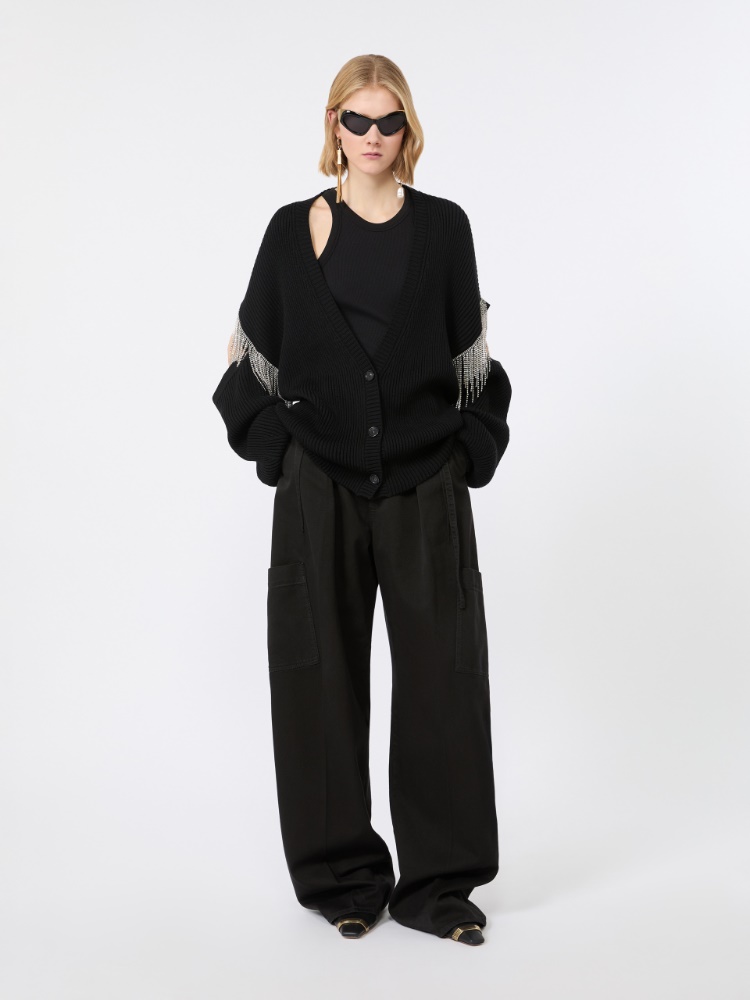Oversized pure wool cardigan - BLACK - 1