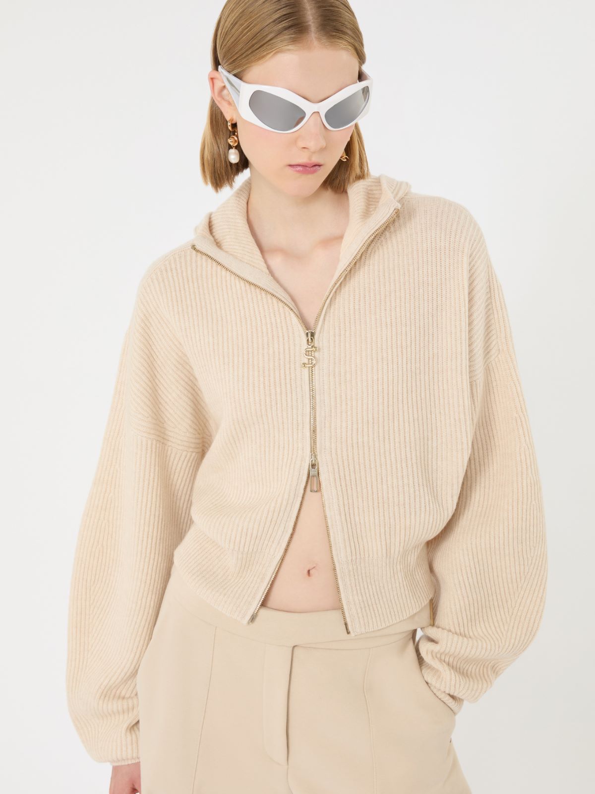 Wool and cashmere hooded cardigan - BEIGE - Max Mara - 4