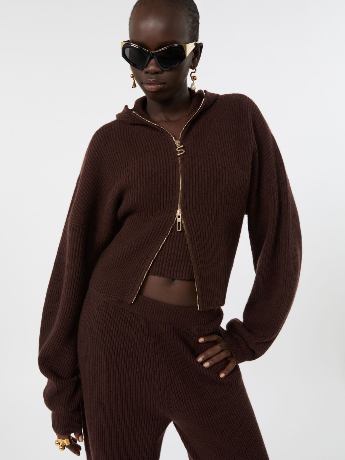 Wool and cashmere hooded cardigan - CHOCOLATE - Max Mara - 4