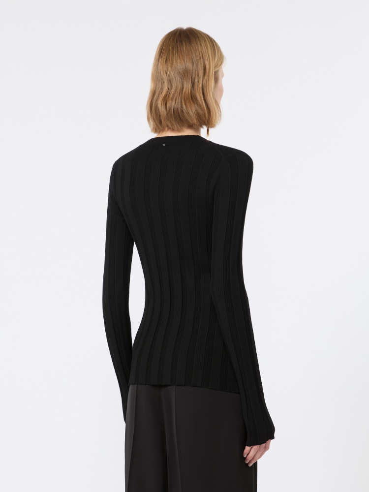 Slim-fit rib-knit viscose cardigan - BLACK - 3