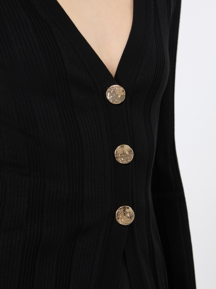 Slim-fit rib-knit viscose cardigan - BLACK - 5