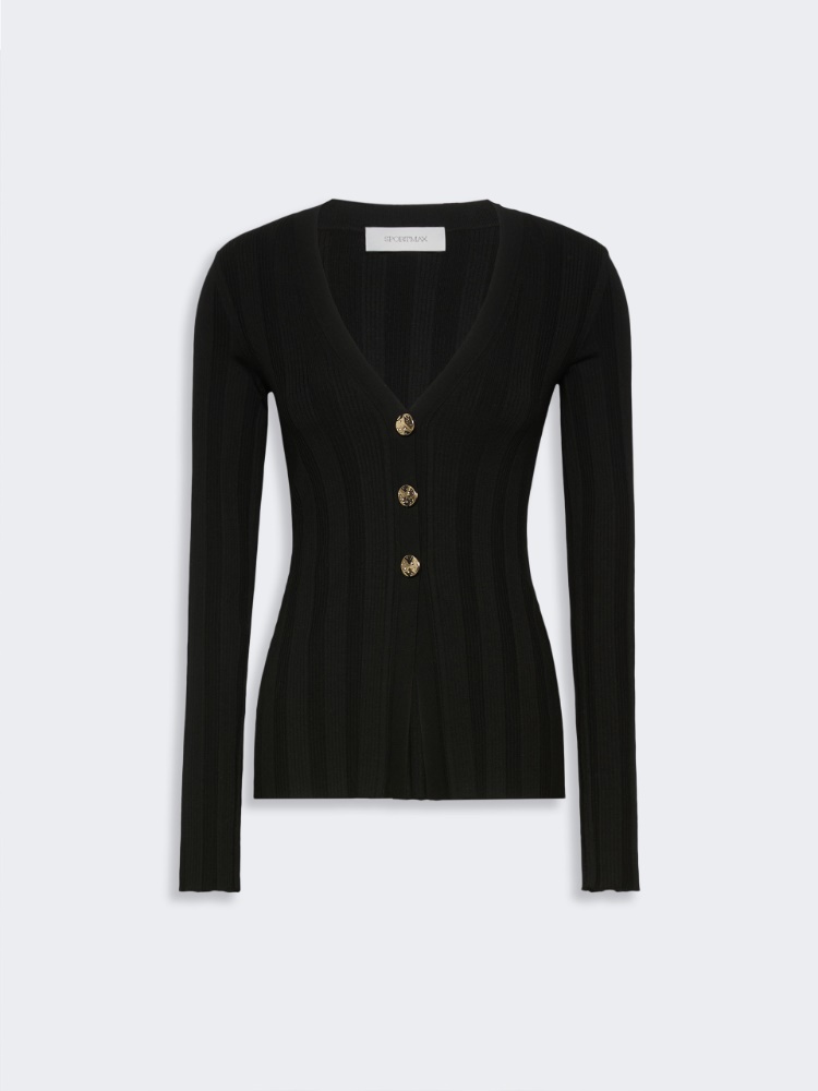 Slim-fit rib-knit viscose cardigan - BLACK - 6