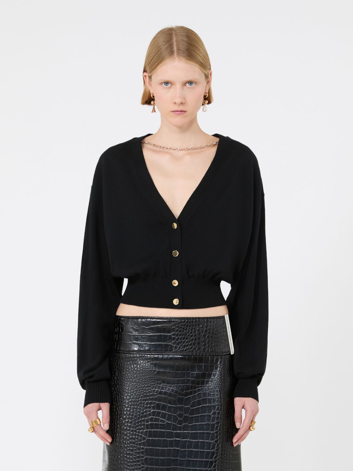 Cropped pure wool cardigan - BLACK - Max Mara - 2