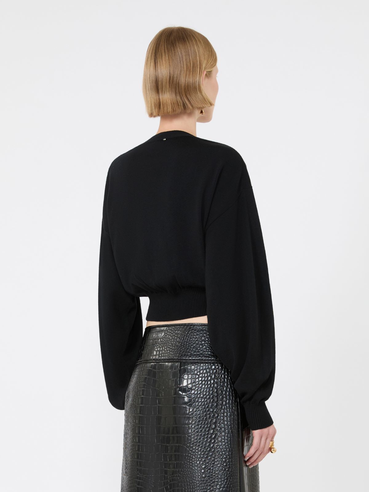 Cropped pure wool cardigan - BLACK - Max Mara - 3