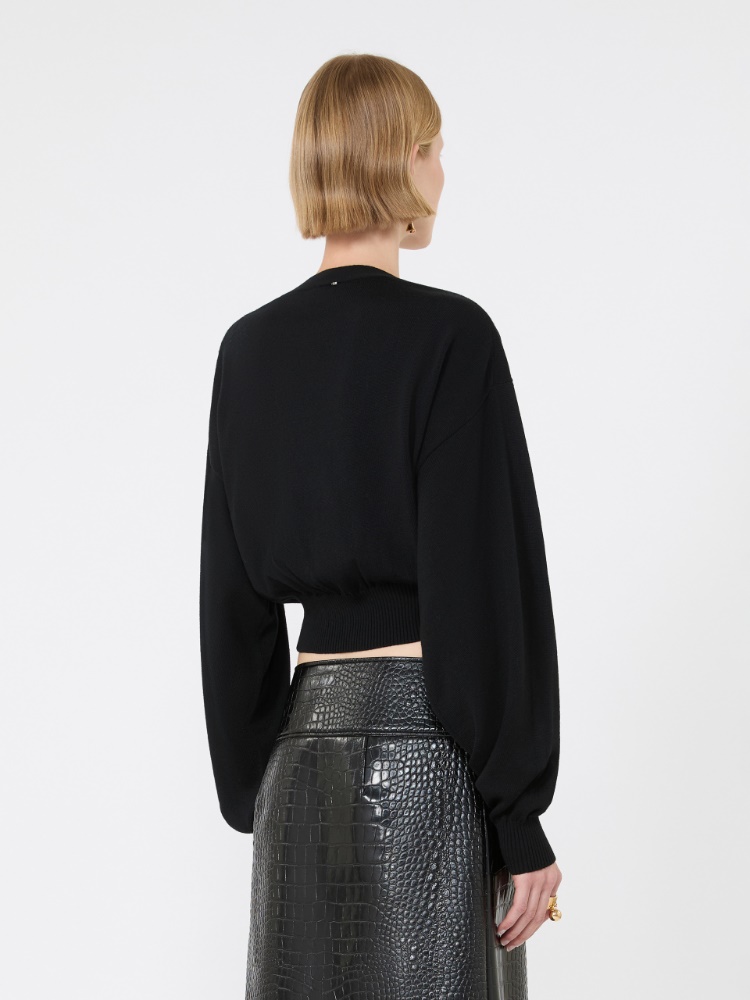 Cropped pure wool cardigan - BLACK - Max Mara - 3