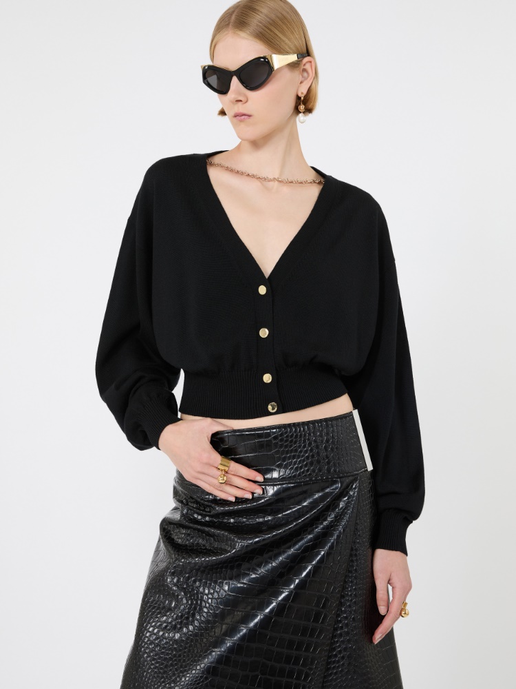 Cropped pure wool cardigan - BLACK - Max Mara - 4