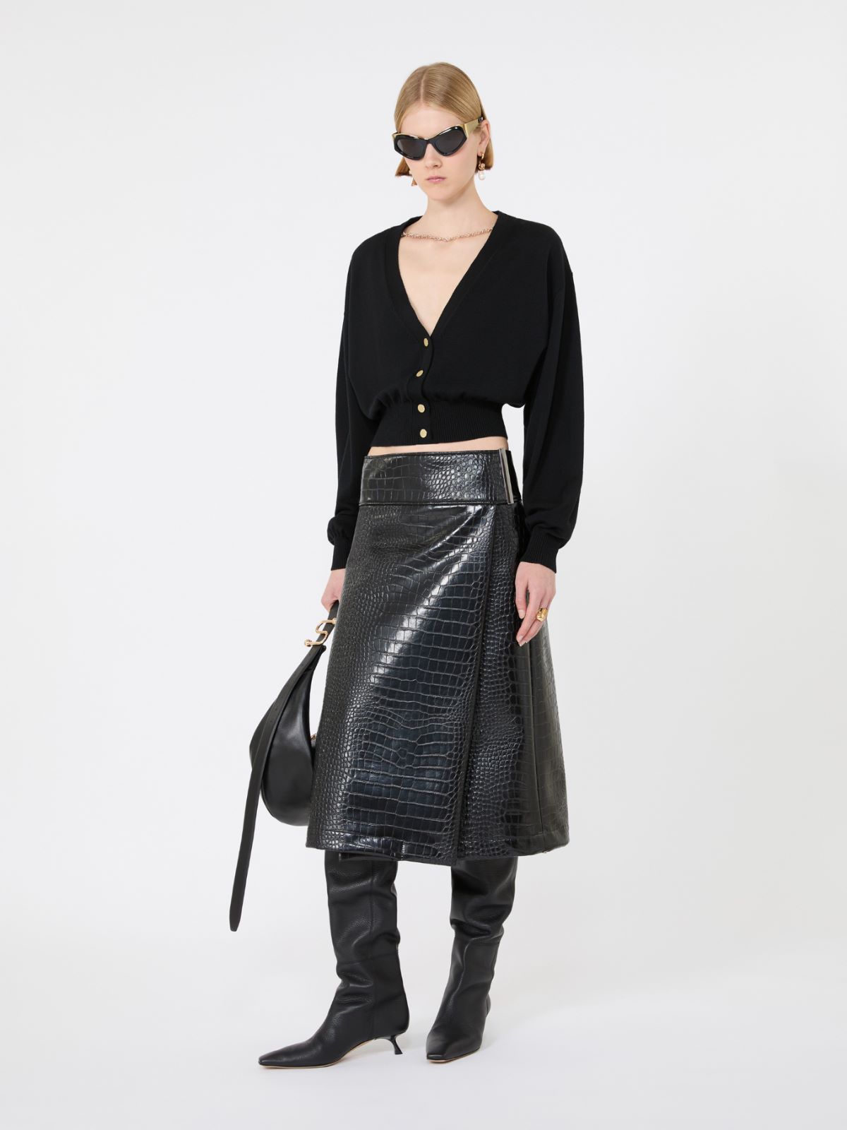 Cropped pure wool cardigan - BLACK - Max Mara