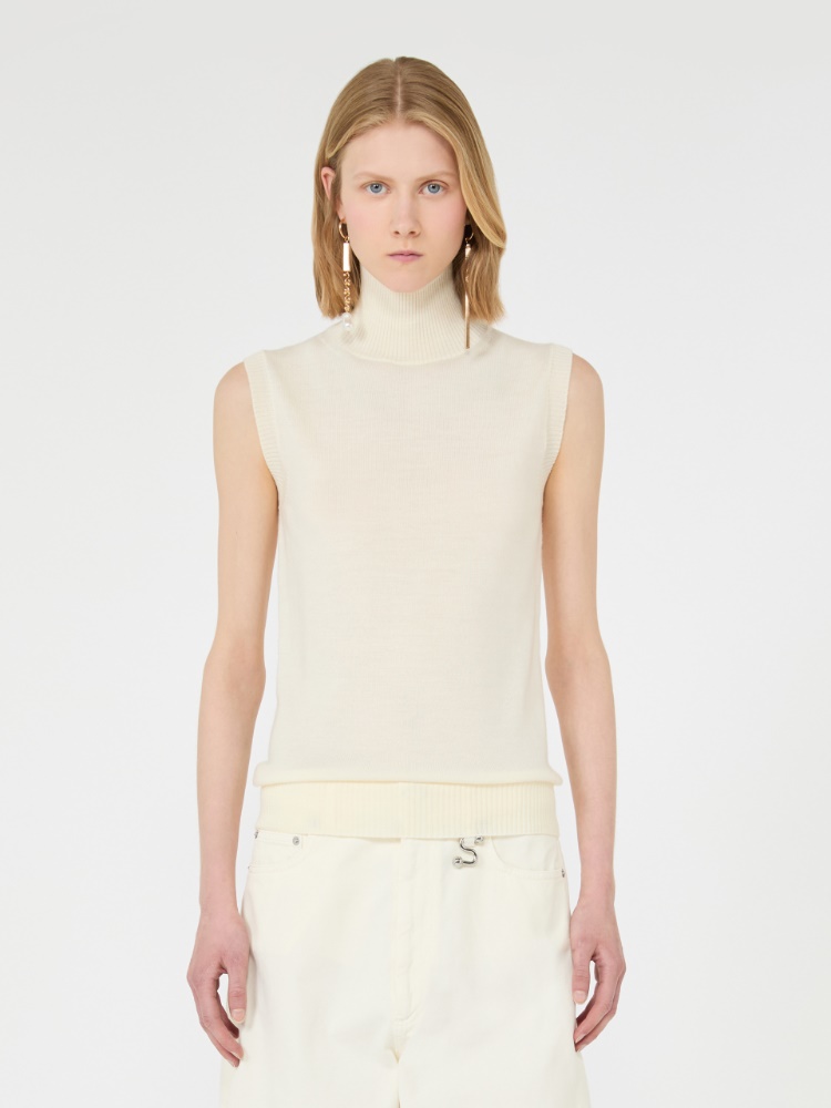Sleeveless pure wool sweater - WHITE - 2