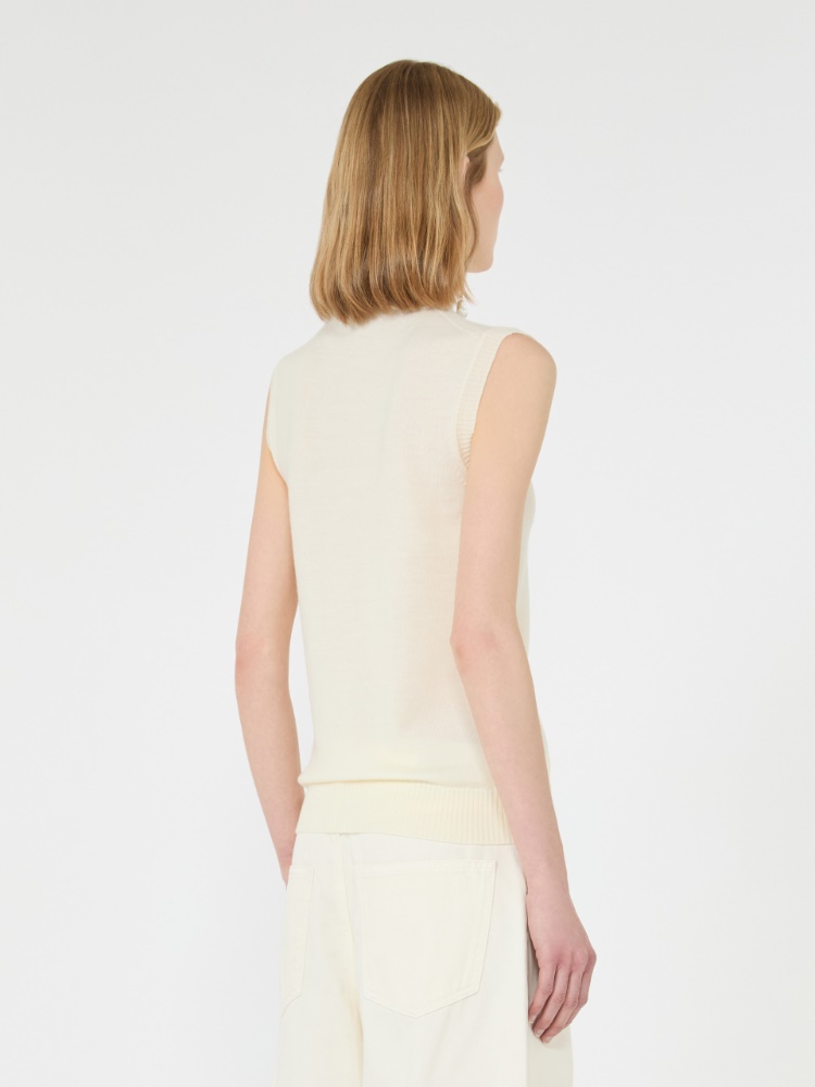 Sleeveless pure wool sweater - WHITE - 3