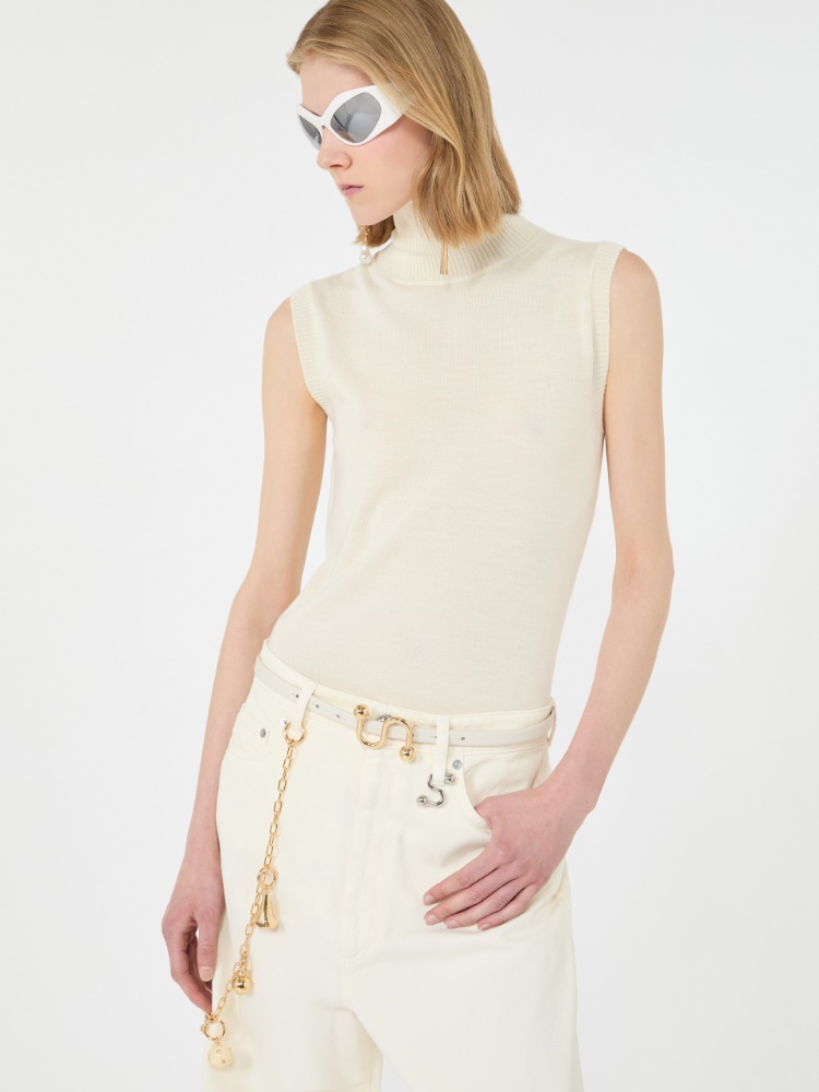 Sleeveless pure wool sweater - WHITE - 4
