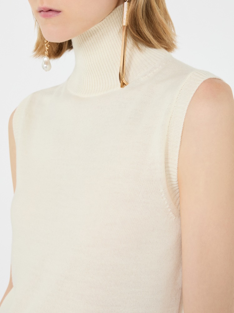 Sleeveless pure wool sweater - WHITE - 5