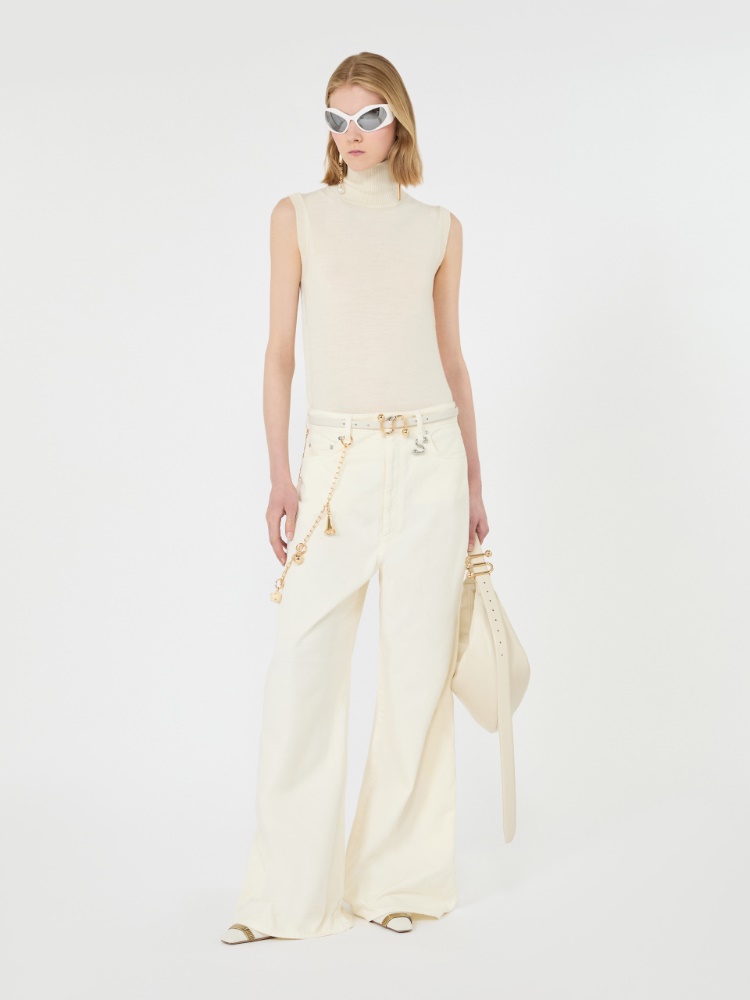 Sleeveless pure wool sweater - WHITE - 1