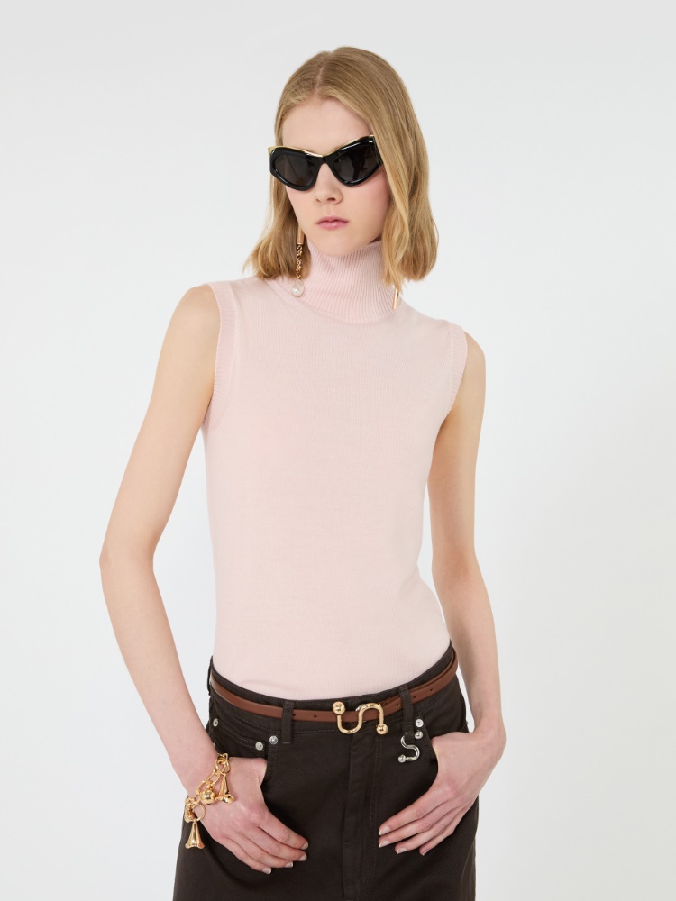 Sleeveless pure wool sweater - PINK - 4