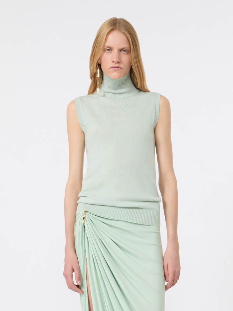 Sleeveless pure wool sweater - PASTEL GREEN - 2