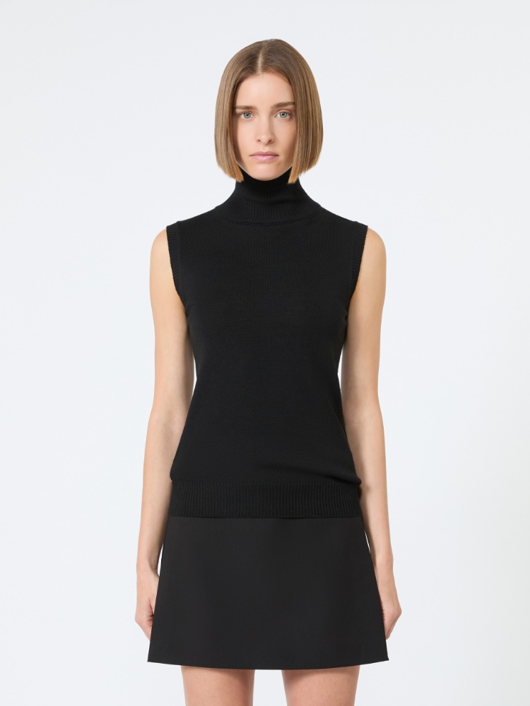 Ärmelloser Pullover aus reiner Wolle - SCHWARZ - 2