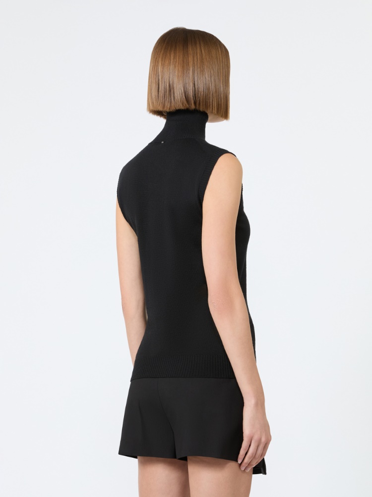Ärmelloser Pullover aus reiner Wolle - SCHWARZ - 3