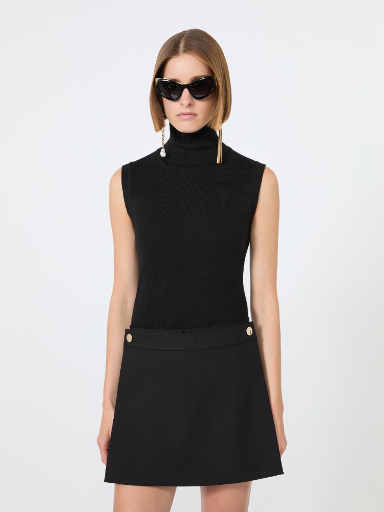 Ärmelloser Pullover aus reiner Wolle - SCHWARZ - 4