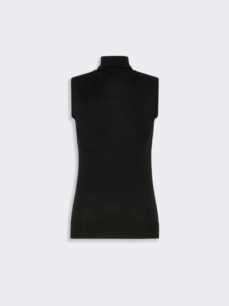 Ärmelloser Pullover aus reiner Wolle - SCHWARZ - 6
