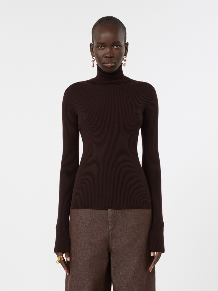 Slim pure wool mock polo-neck sweater - CHOCOLATE - Max Mara - 2
