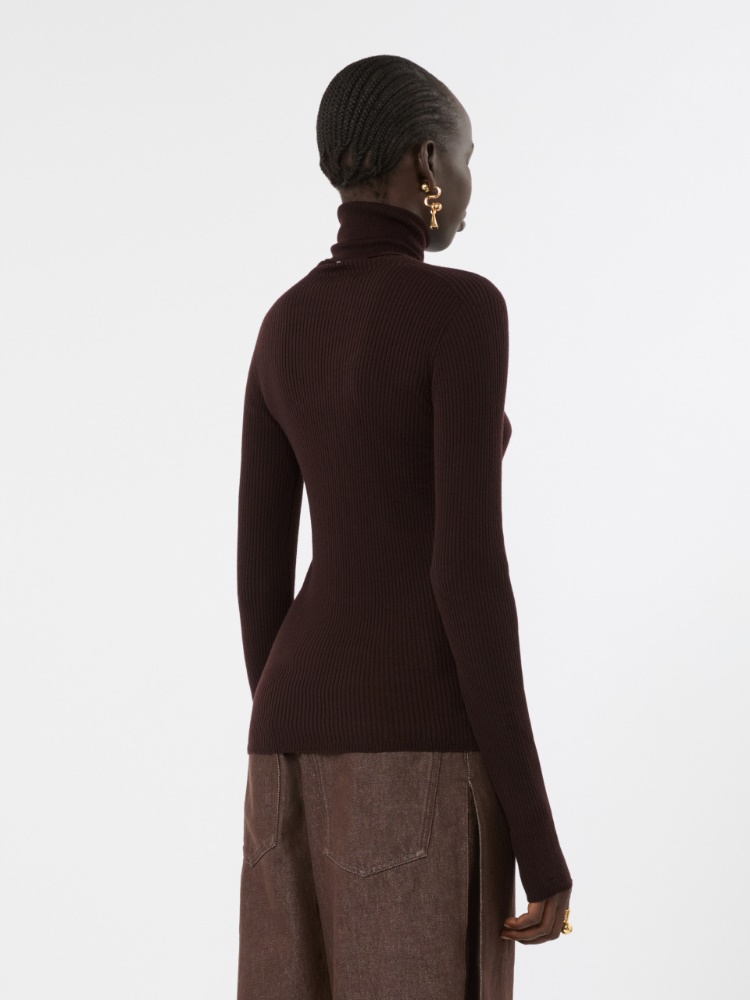 Slim pure wool mock polo-neck sweater - CHOCOLATE - Max Mara - 3