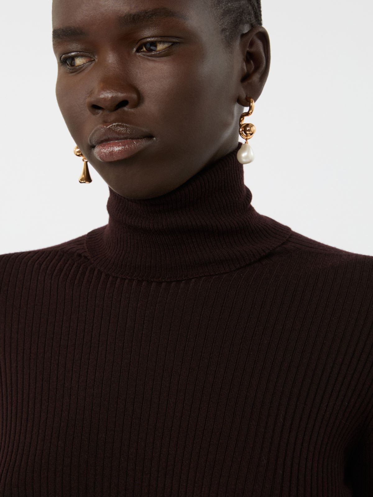 Slim pure wool mock polo-neck sweater - CHOCOLATE - Max Mara - 5
