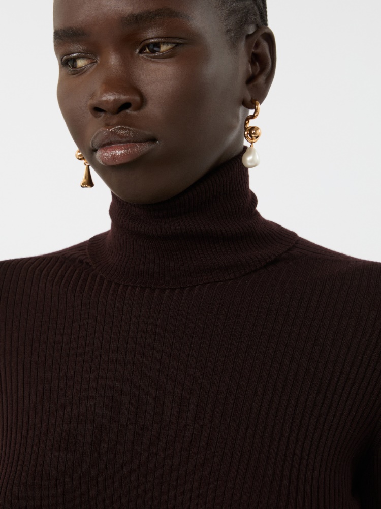 Slim pure wool mock polo-neck sweater - CHOCOLATE - Max Mara - 5