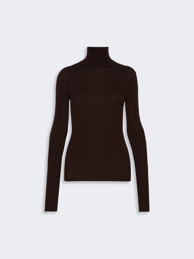 Slim pure wool mock polo-neck sweater - CHOCOLATE - Max Mara - 6