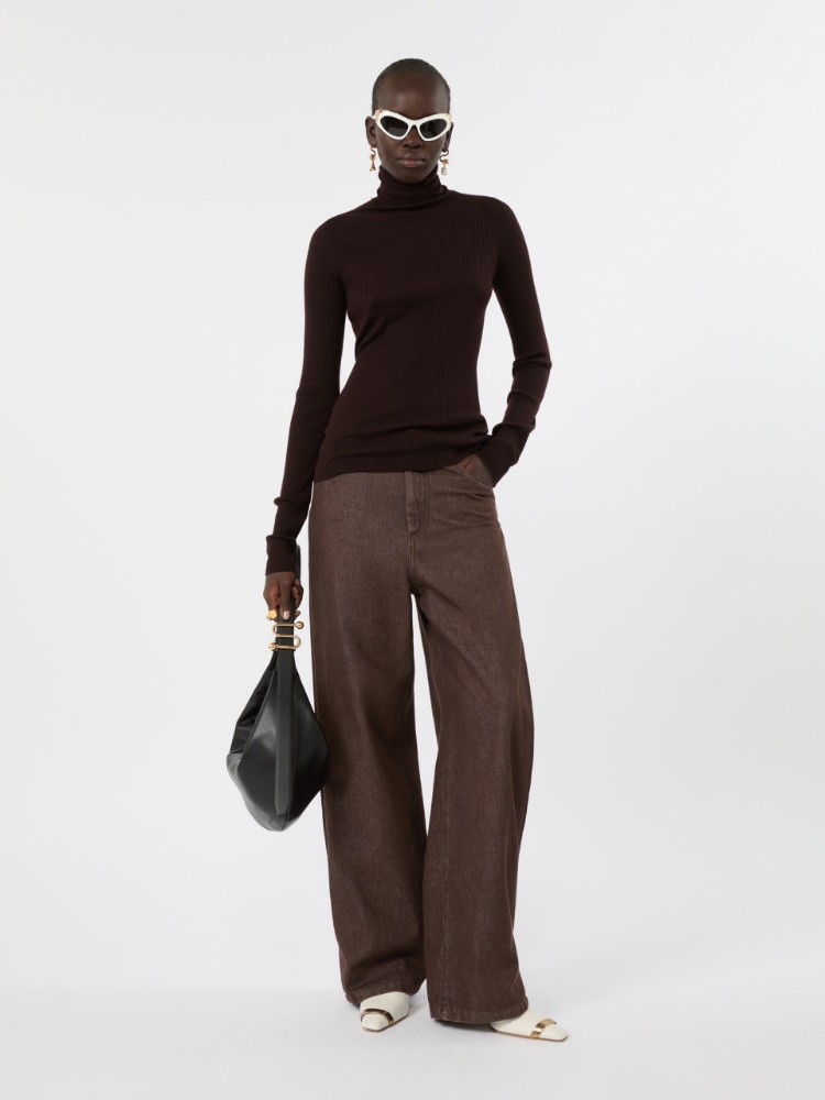 Slim pure wool mock polo-neck sweater - CHOCOLATE - Max Mara