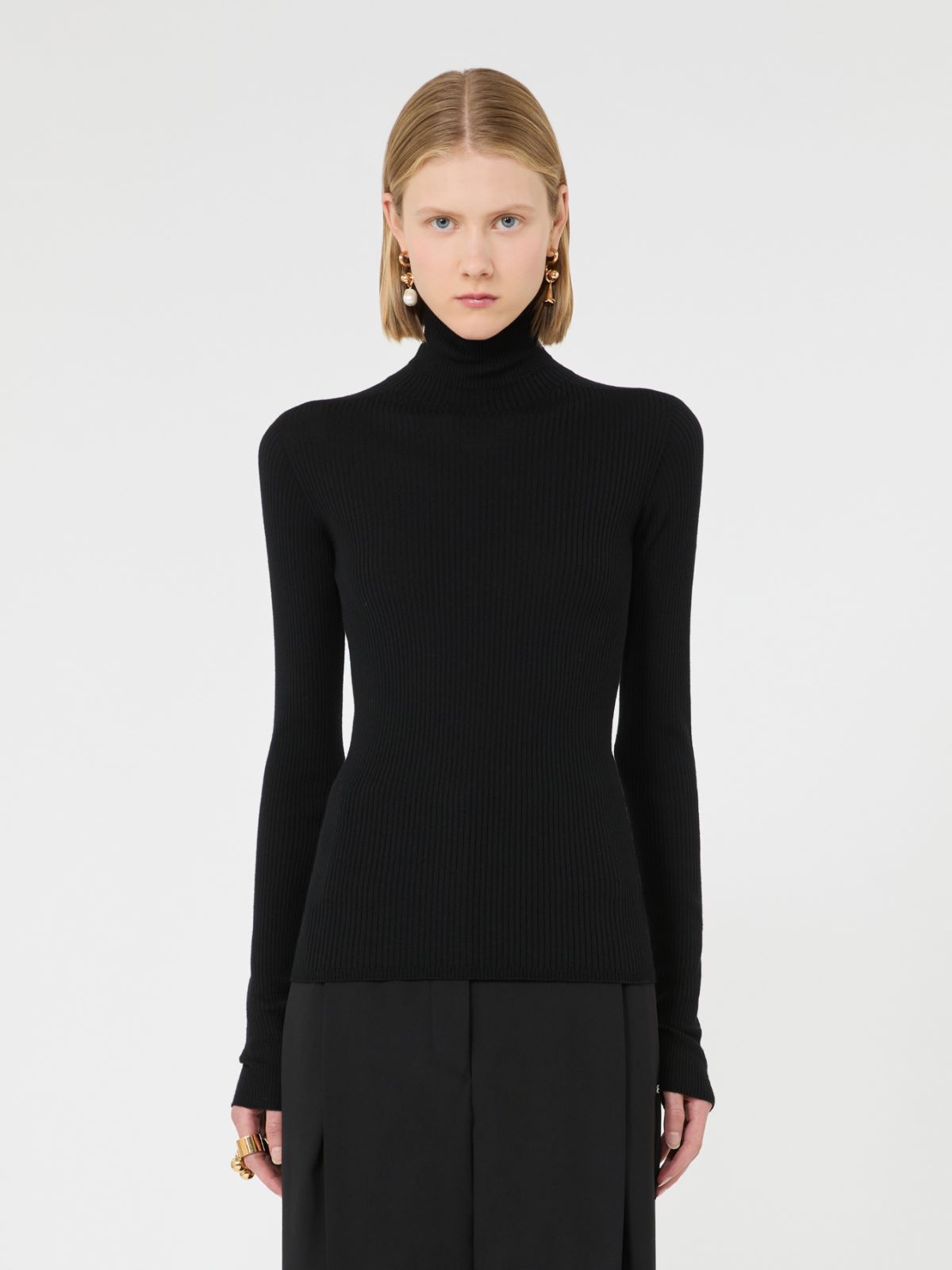 Slim pure wool mock polo-neck sweater - BLACK - Max Mara - 2