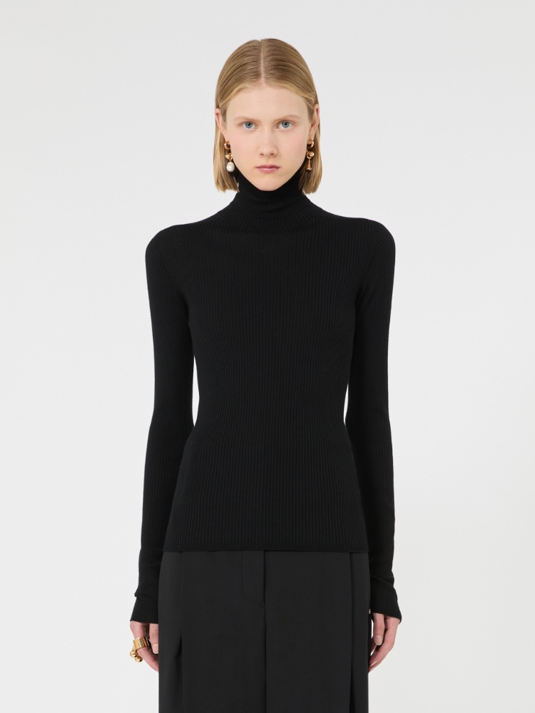 Slim pure wool mock polo-neck sweater - BLACK - Max Mara - 2