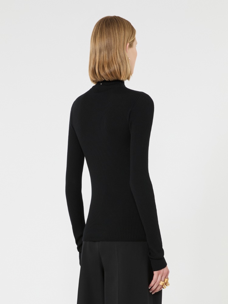 Slim pure wool mock polo-neck sweater - BLACK - Max Mara - 3