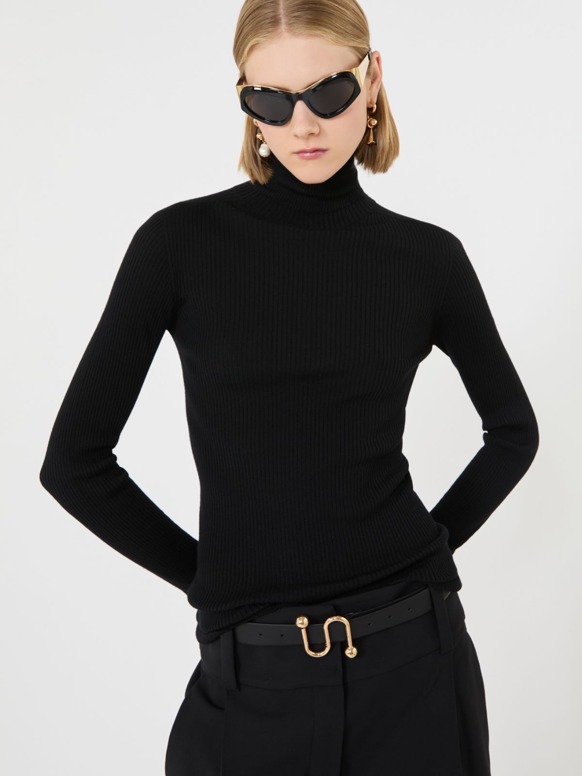 Slim pure wool mock polo-neck sweater - BLACK - Max Mara - 4