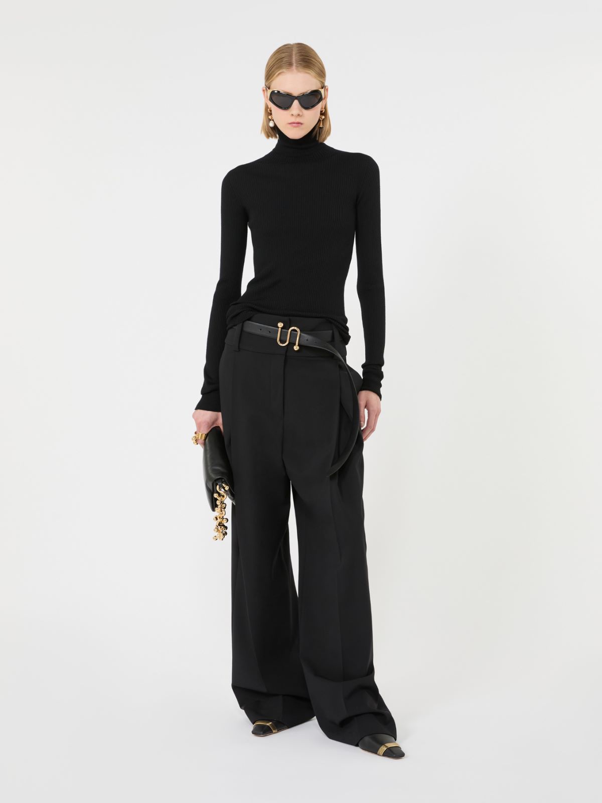 Slim pure wool mock polo-neck sweater + BLACK - Max Mara