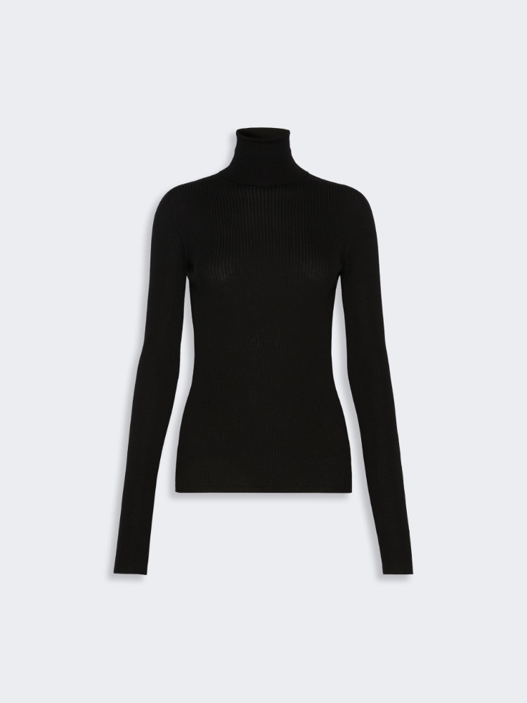 Slim pure wool mock polo-neck sweater - BLACK