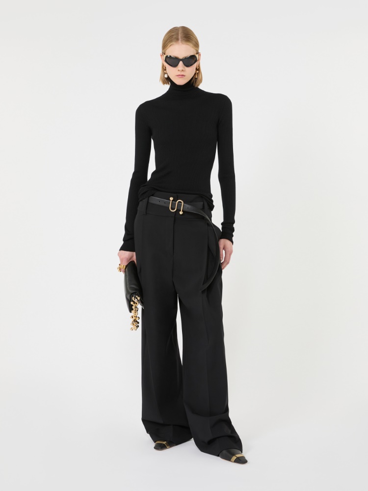 Slim pure wool mock polo-neck sweater - BLACK - Max Mara