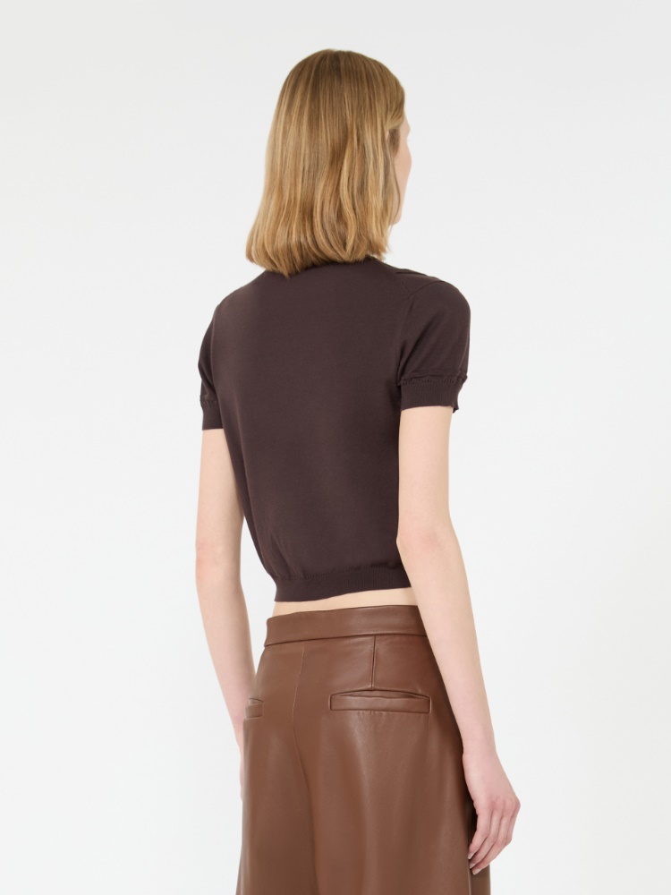 Cropped-Pullover aus Viskose mit Trompe-l’Oeil-Optik - SCHOKOLADE - 3