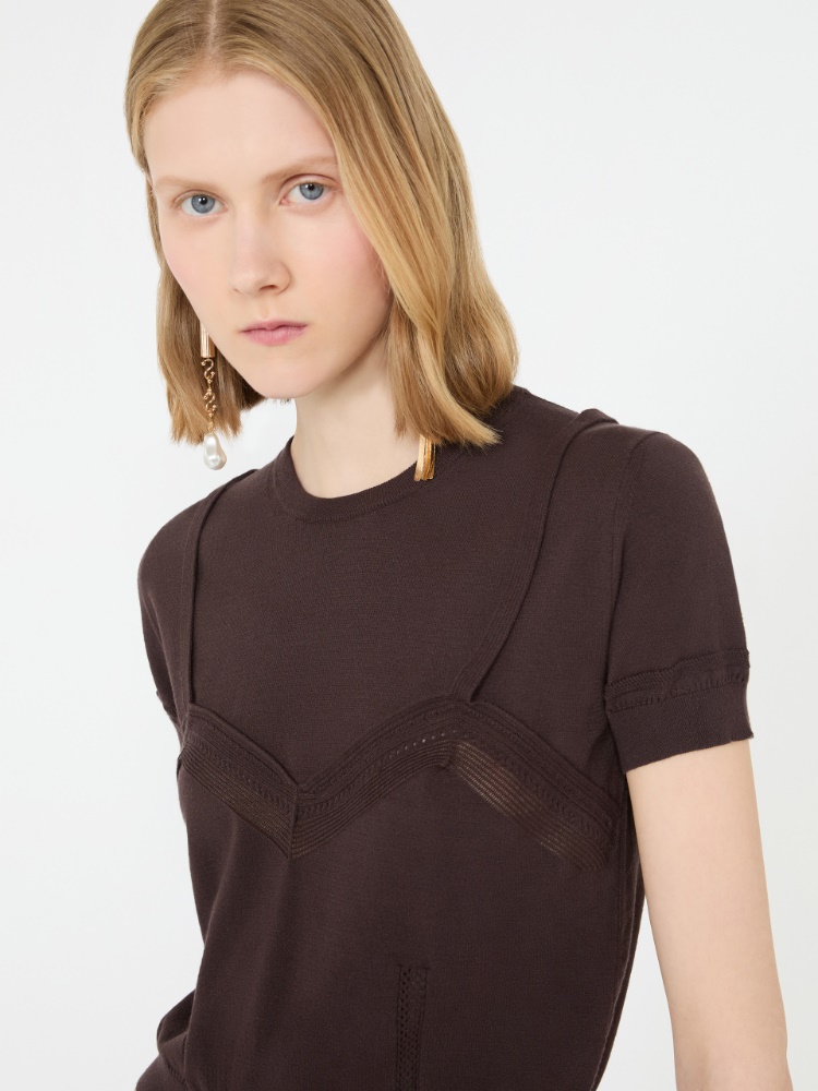 Cropped-Pullover aus Viskose mit Trompe-l’Oeil-Optik - SCHOKOLADE - 5