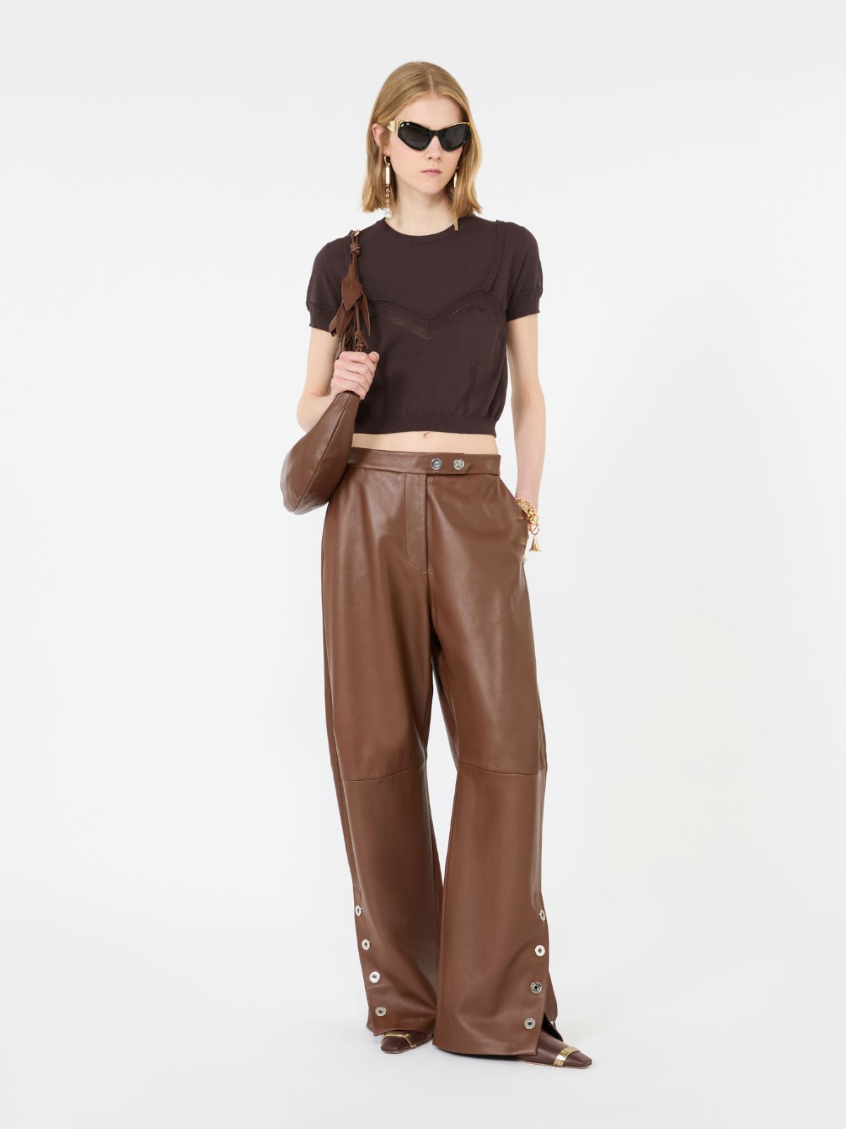 Trompe l’oeil-look viscose cropped sweater - CHOCOLATE