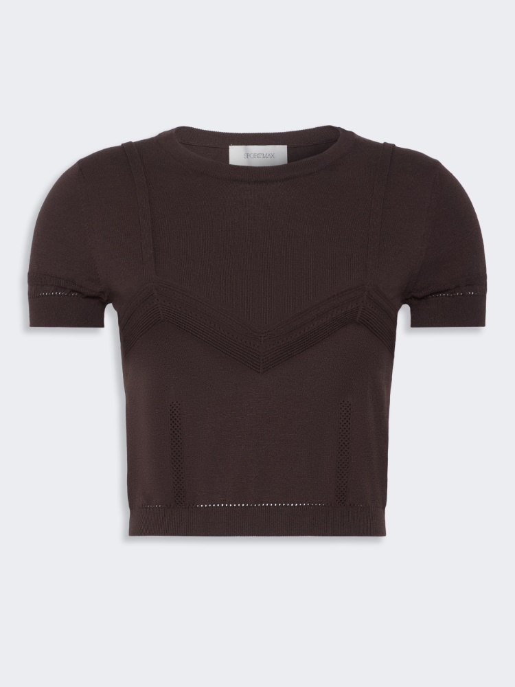 Cropped-Pullover aus Viskose mit Trompe-l’Oeil-Optik - SCHOKOLADE