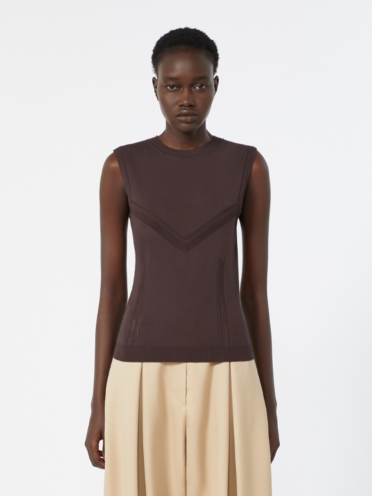 Trompe l’oeil-look viscose top - CHOCOLATE - 2
