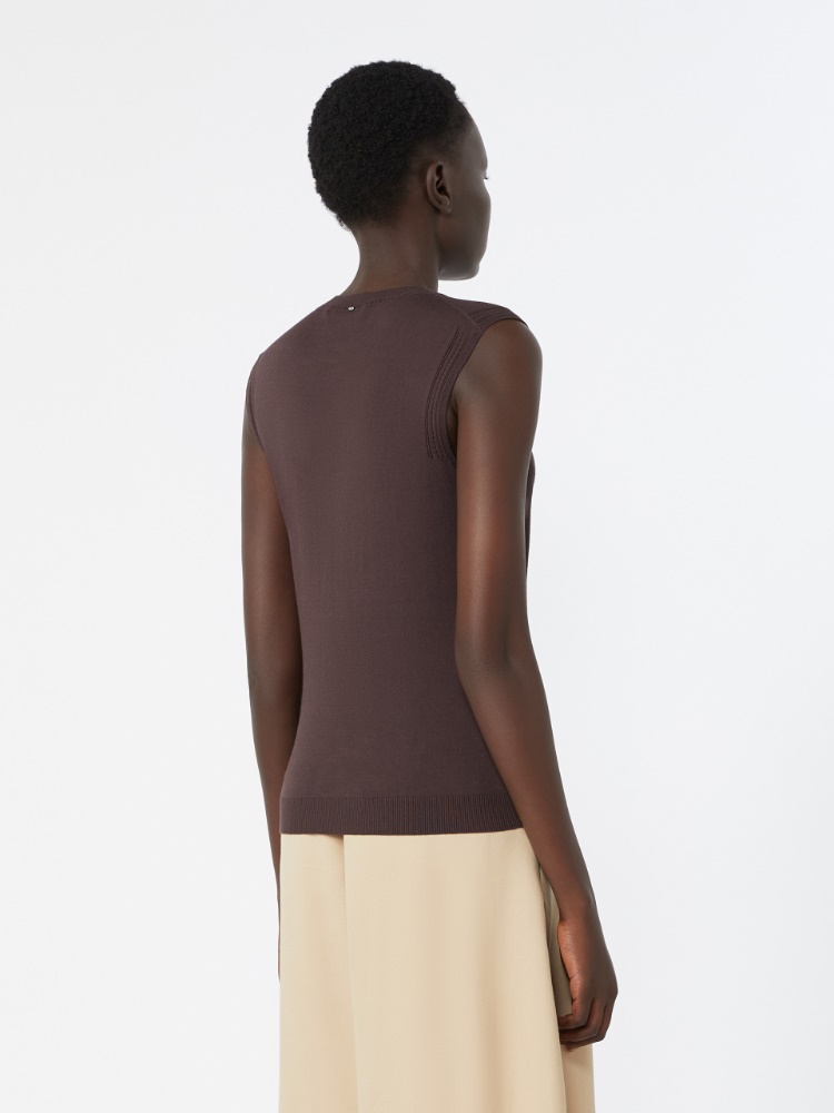 Trompe l’oeil-look viscose top - CHOCOLATE - 3