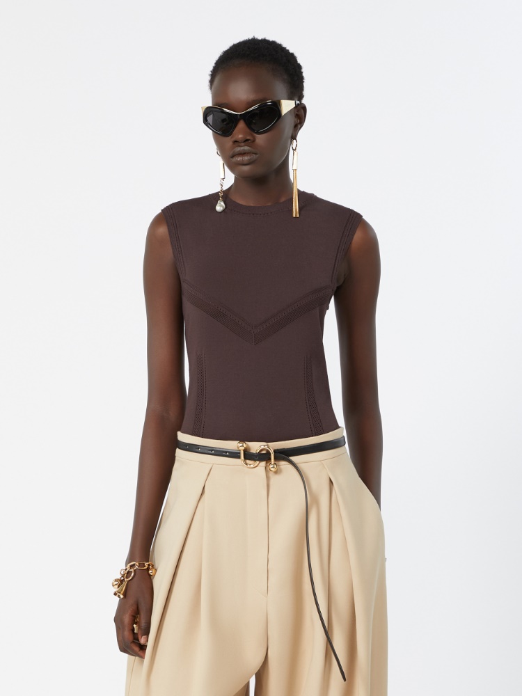 Trompe l’oeil-look viscose top - CHOCOLATE - 4