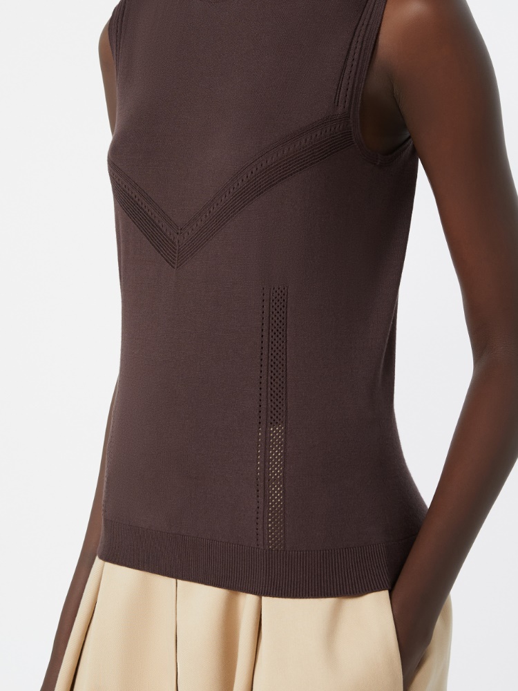 Trompe l’oeil-look viscose top - CHOCOLATE - 5